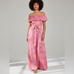 SACHIN + BABI Nikki Pastel Sunset Hydrangea Off Shoulder Maxi NEW Anthro Summer